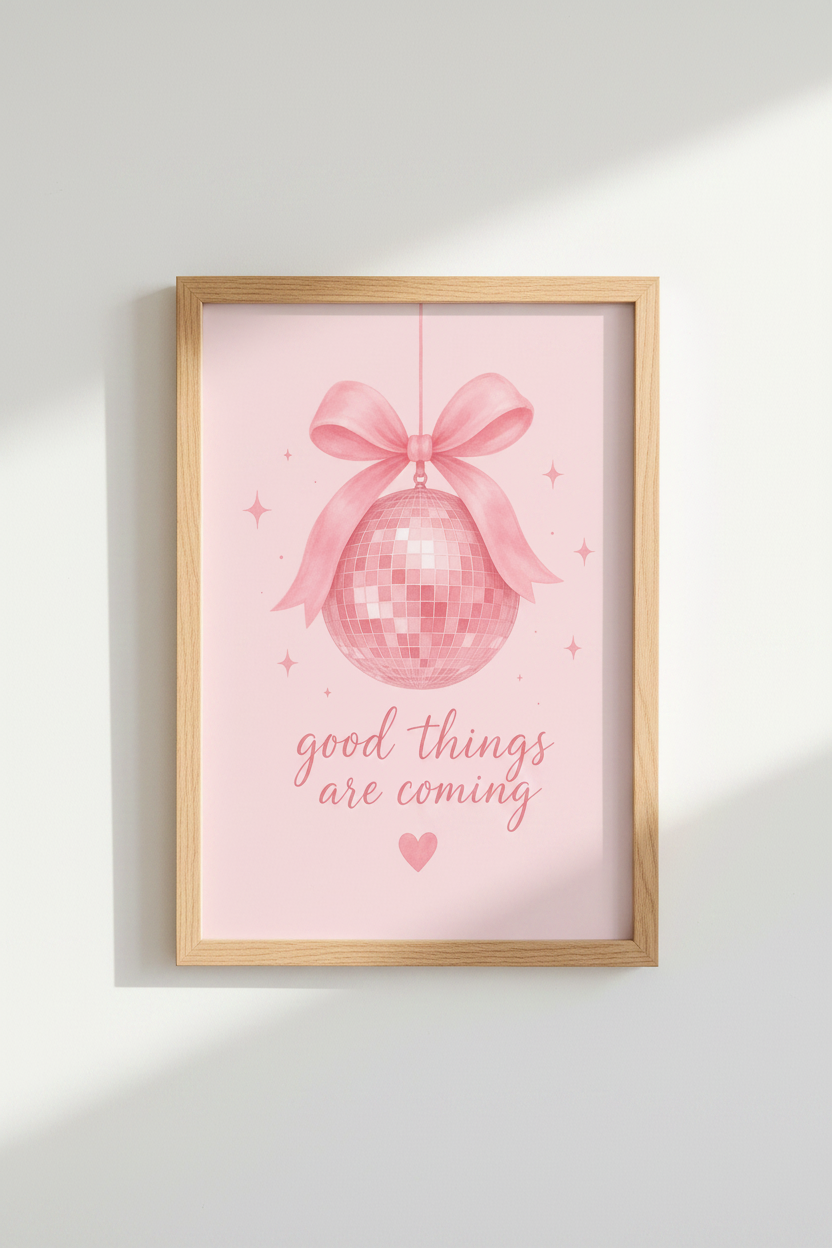 Preppy Pink Disco Ball Wall Art Print | Girly Coquette Dorm Decor | Aesthetic Poster