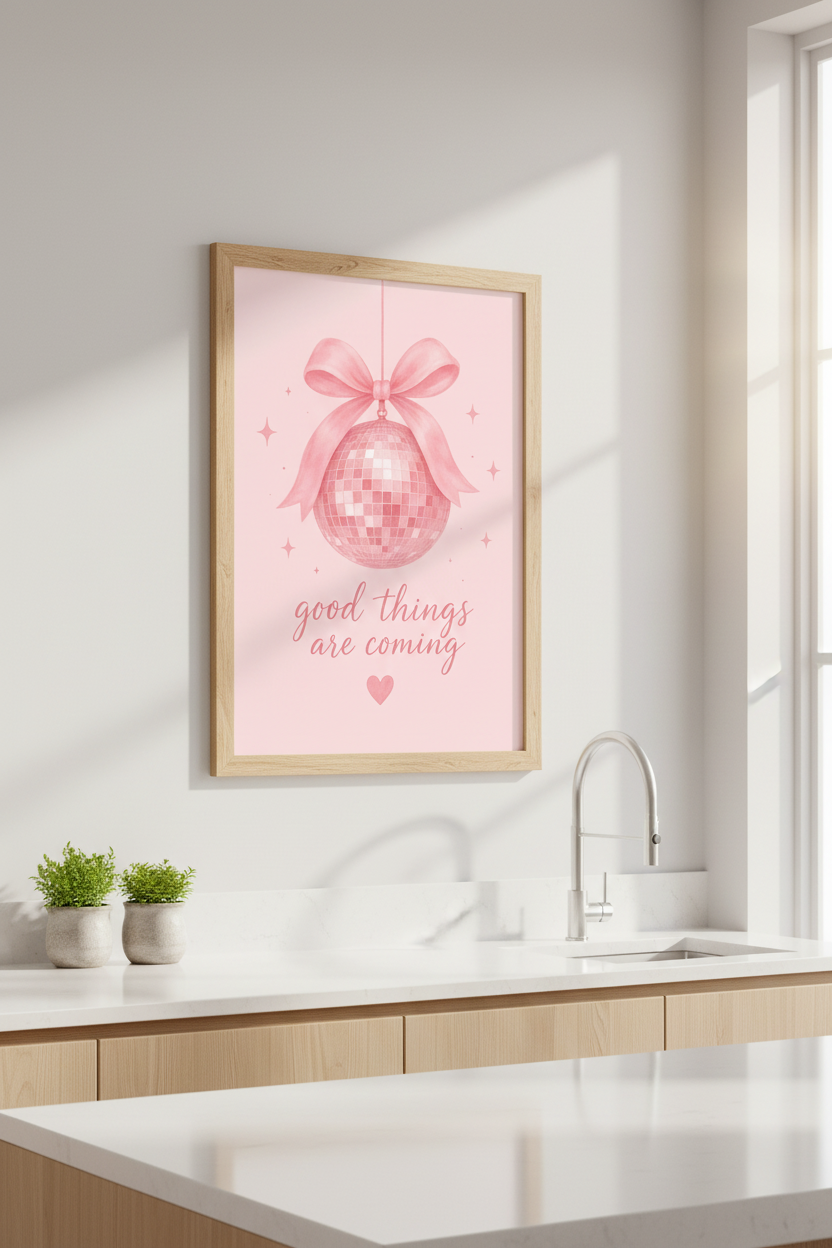 Preppy Pink Disco Ball Wall Art Print | Girly Coquette Dorm Decor | Aesthetic Poster