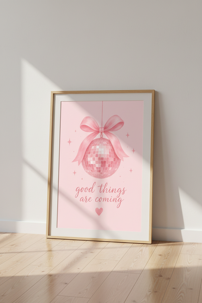 Preppy Pink Disco Ball Wall Art Print | Girly Coquette Dorm Decor | Aesthetic Poster