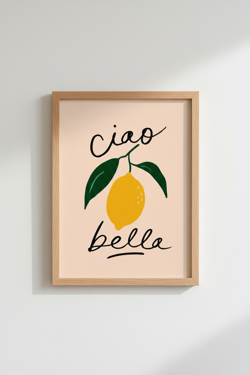 lemon wall art | bright citrus decor for kitchen | pastel poster