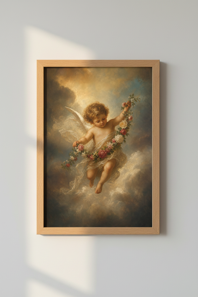 Baroque Cherub Wall Art Print | Living Room Decor | Romantic Poster