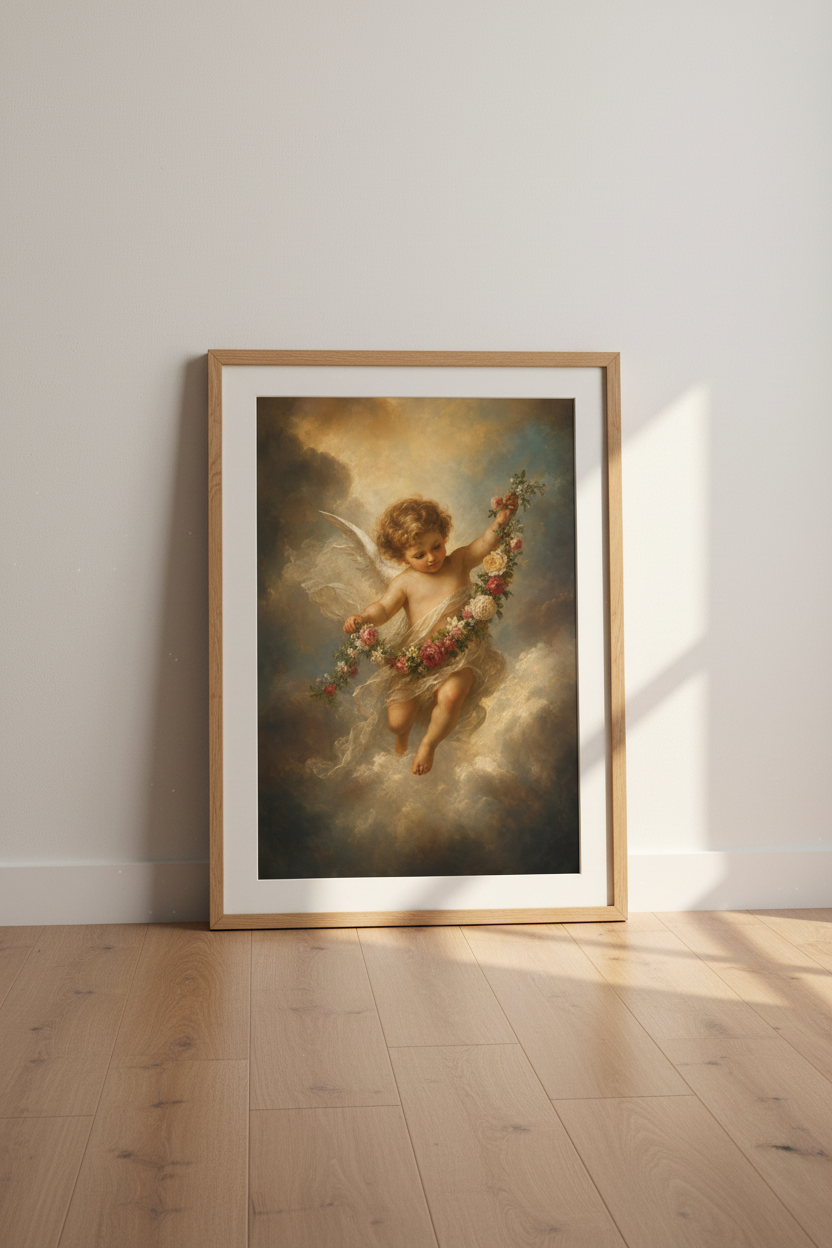 Baroque Cherub Wall Art Print | Living Room Decor | Romantic Poster