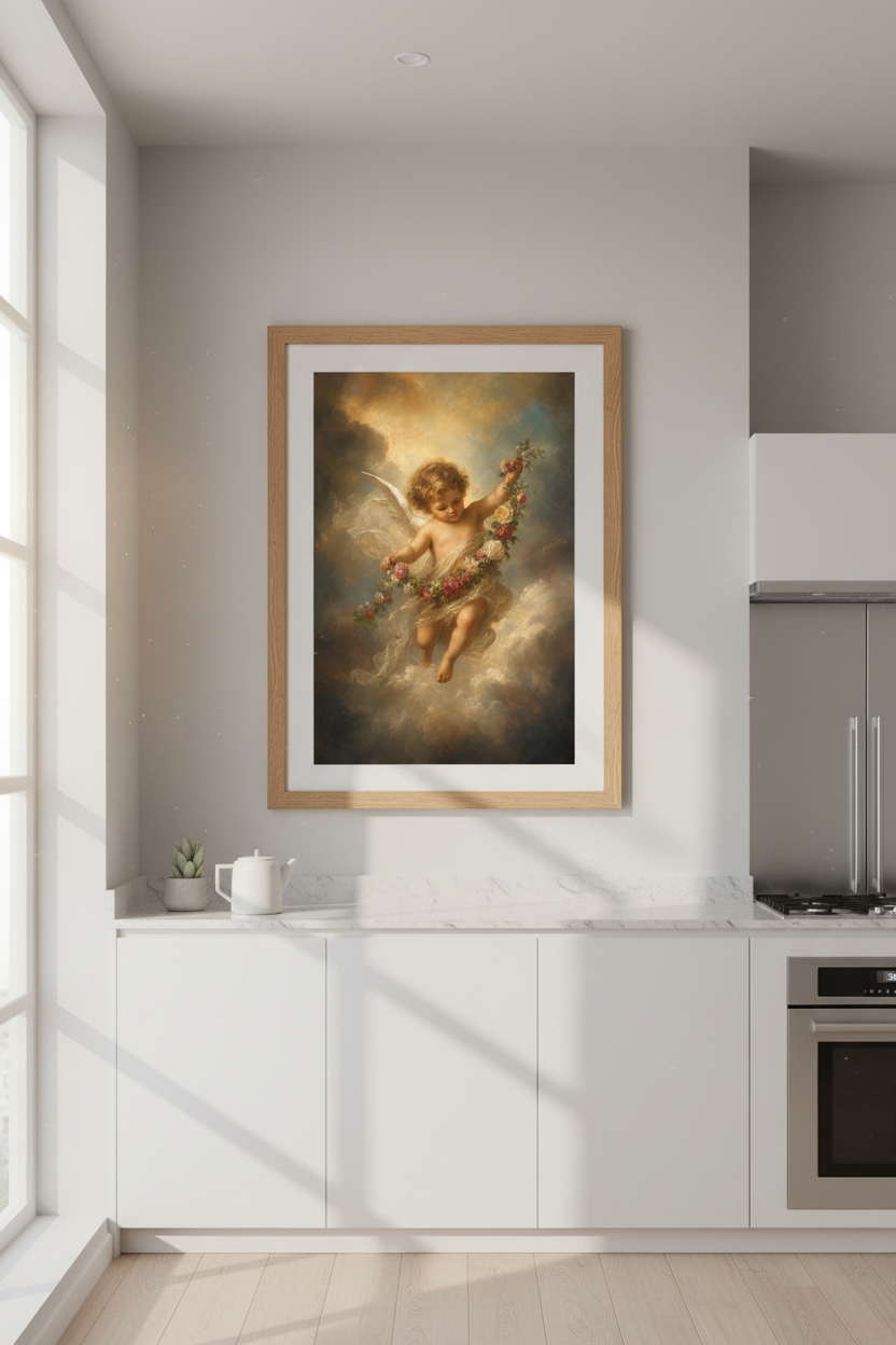 Baroque Cherub Wall Art Print | Living Room Decor | Romantic Poster