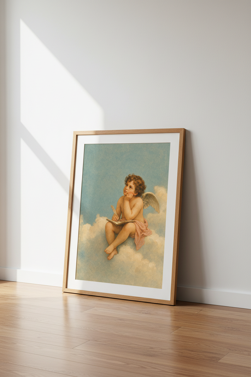 Classical Cherub Wall Art | Dreamy Angel Painting, Nursery &amp; Bedroom Decor