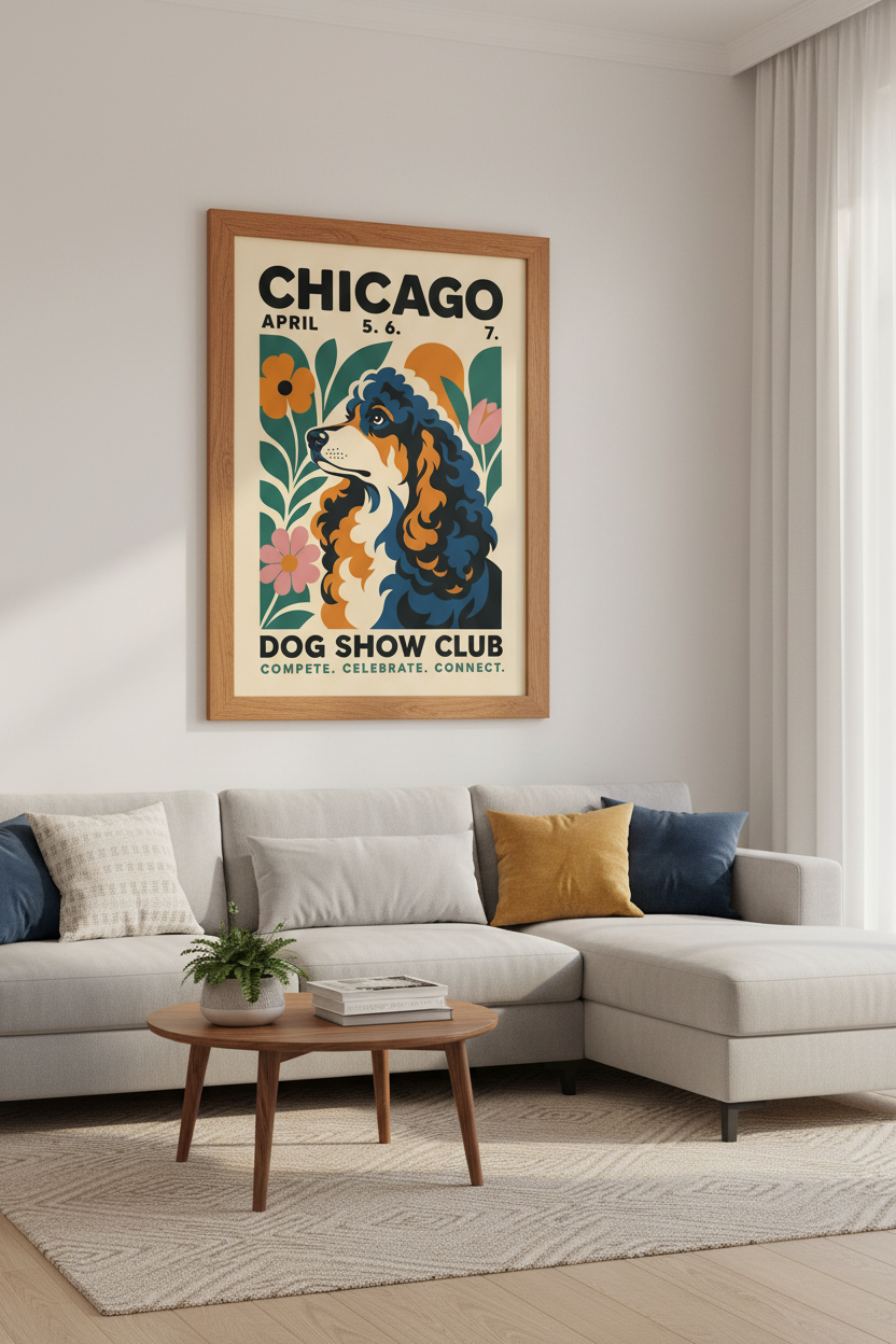 Chicago Dog Show Art Print | Retro Spaniel Poster, Living Room Decor