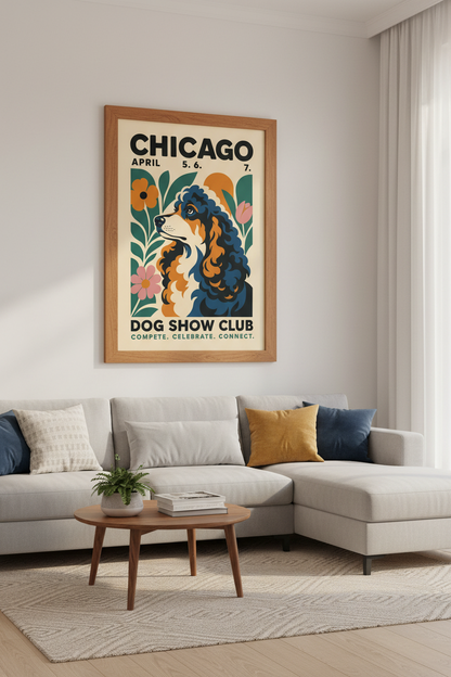 Chicago Dog Show Art Print | Retro Spaniel Poster, Living Room Decor