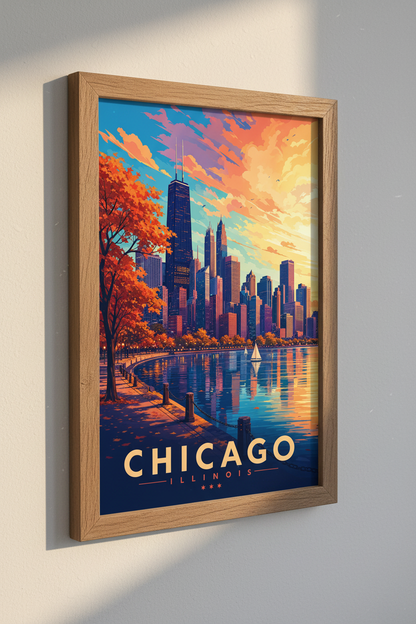 Chicago Skyline Wall Art Print | Office Home Decor | Modern City Travel Poster