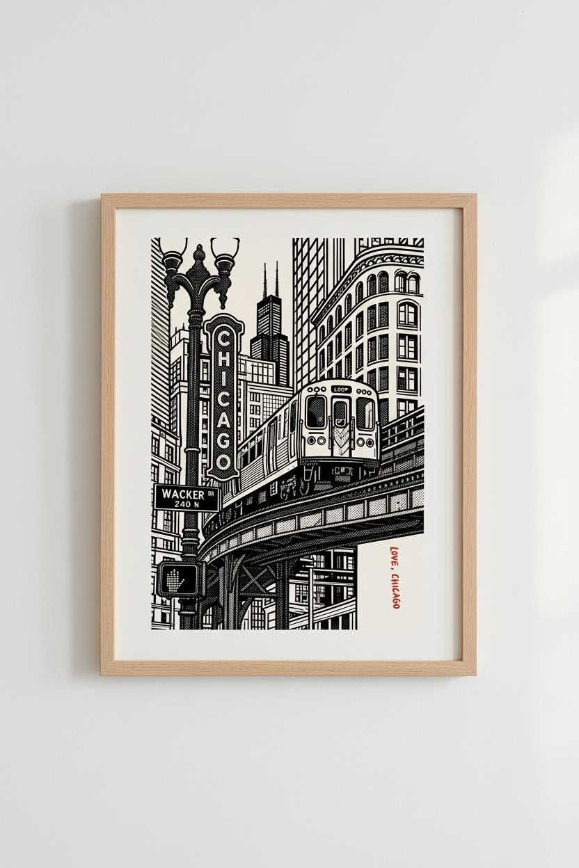 Chicago wall art print | Living room decor | monochrome poster