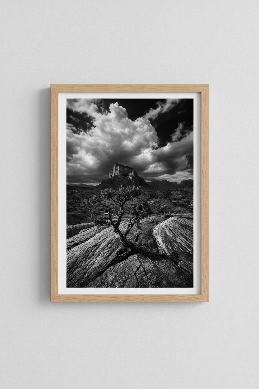 Desert Landscape Wall Art Print | Black and White Mountain Poster, Southwest Decor
