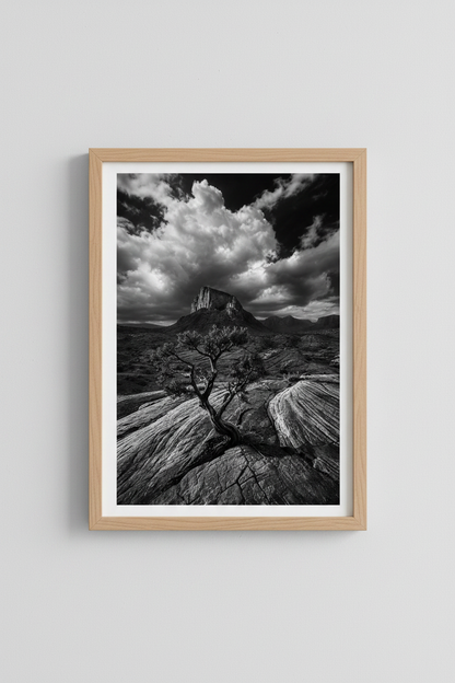 Desert Landscape Wall Art Print | Black and White Mountain Poster, Southwest Decor