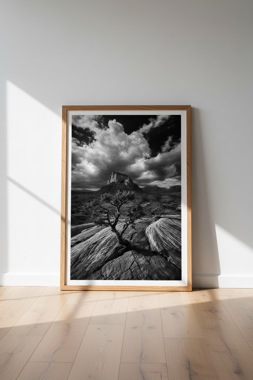 Desert Landscape Wall Art Print | Black and White Mountain Poster, Southwest Decor