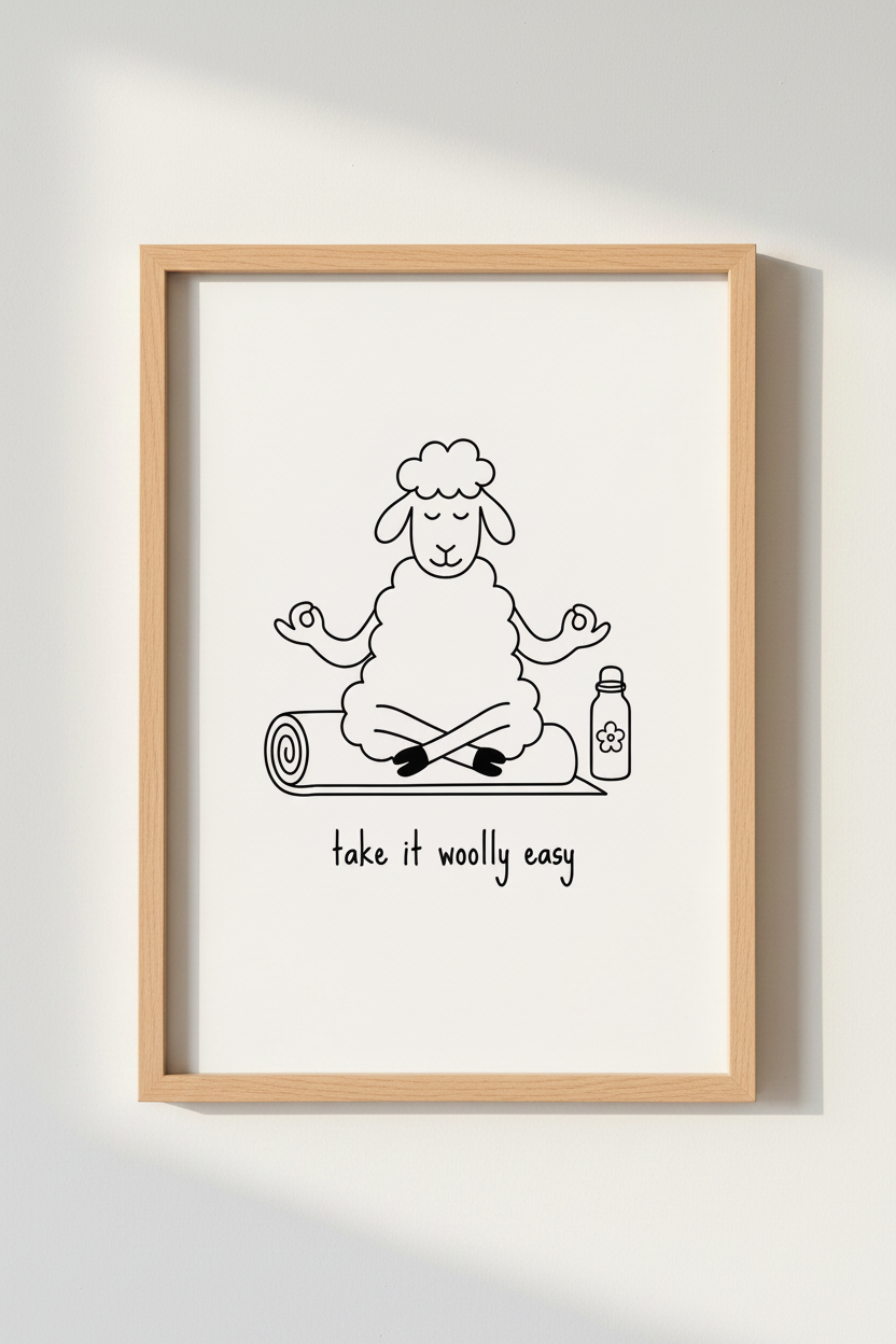 Yoga Sheep Meditation Art | Funny Animal Poster, Yoga Studio Decor