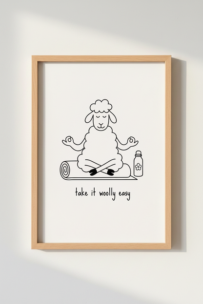 Yoga Sheep Meditation Art | Funny Animal Poster, Yoga Studio Decor