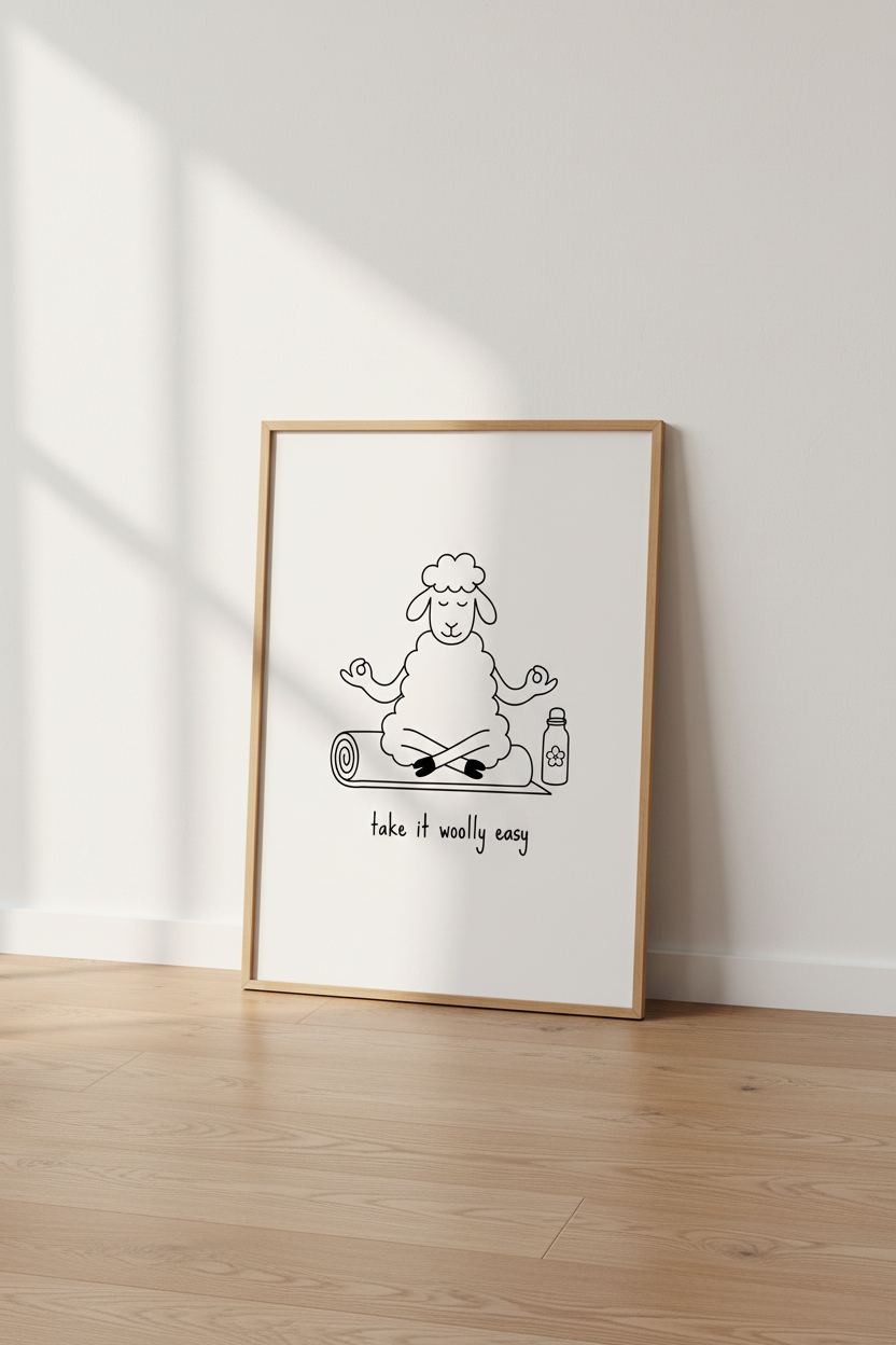 Yoga Sheep Meditation Art | Funny Animal Poster, Yoga Studio Decor