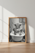 Highland Cow in Bathtub | Black & White Funny Animal Poster, Bathroom Wall Art