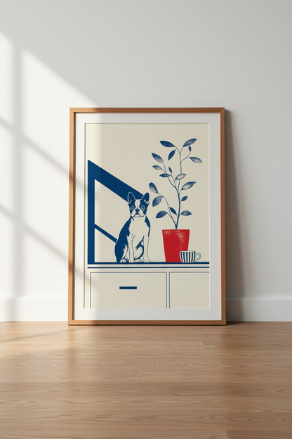 Boston Terrier Art | Mid Century Minimalist Dog Print, Modern Home Decor
