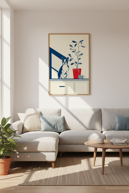Boston Terrier Art | Mid Century Minimalist Dog Print, Modern Home Decor