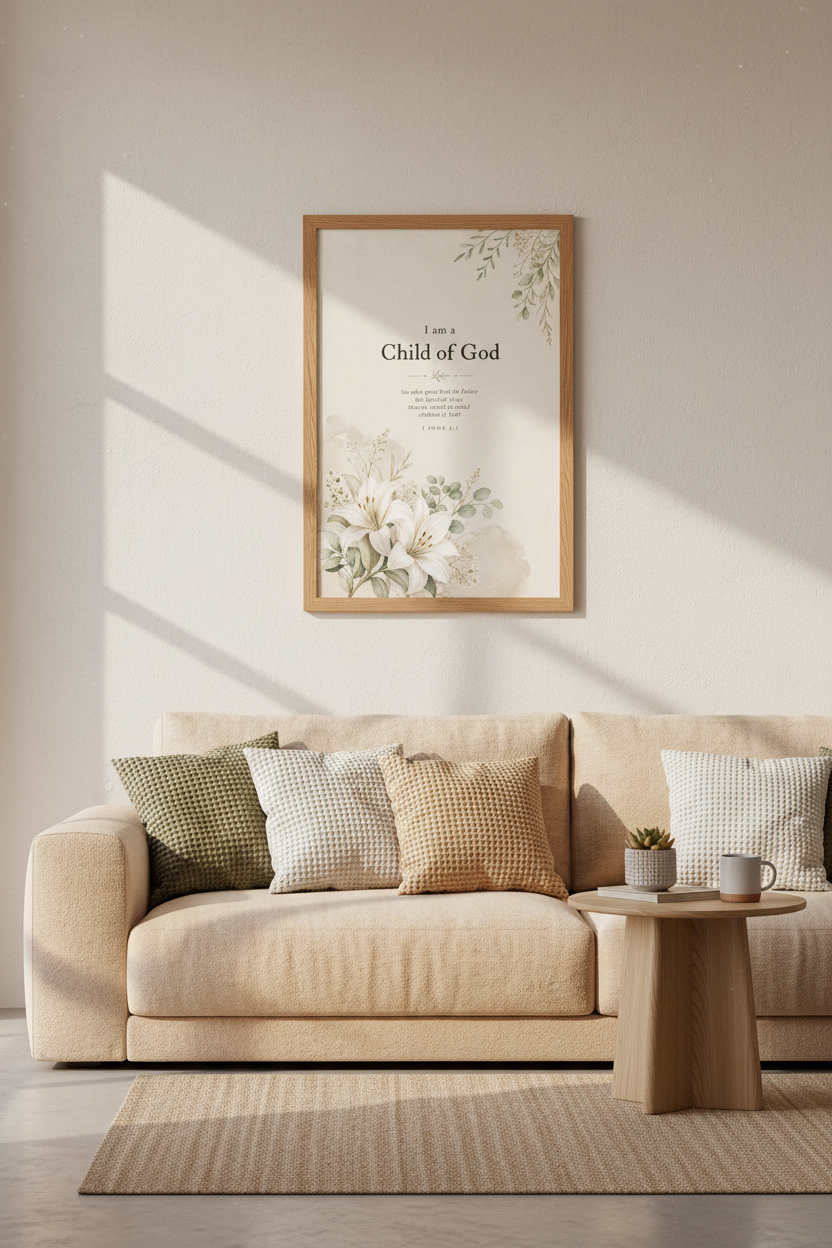 Child of God Floral Scripture Art | Nursery Decor | Botanical Bible Verse Poster