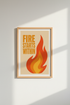 Flame poster art | Bold amber tones, Living room decor | Modern retro