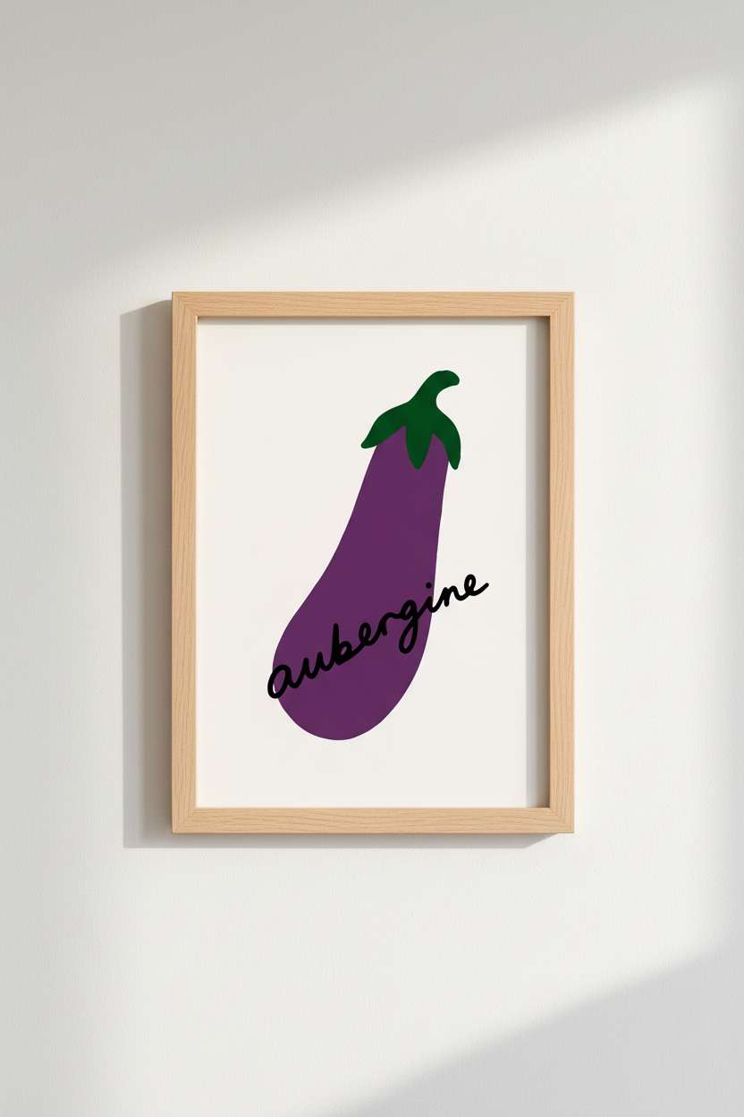 Aubergine Eggplant Wall Art | Purple Kitchen Decor | Minimalist Foodie Poster