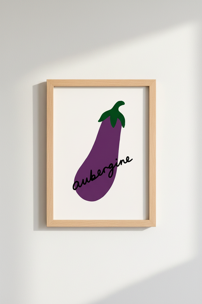 Aubergine Eggplant Wall Art | Purple Kitchen Decor | Minimalist Foodie Poster
