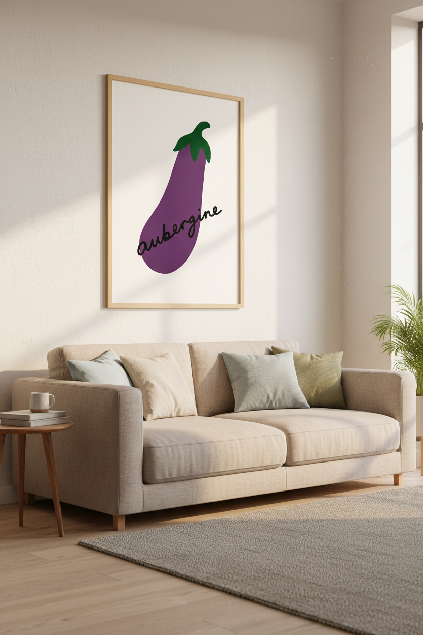 Aubergine Eggplant Wall Art | Purple Kitchen Decor | Minimalist Foodie Poster