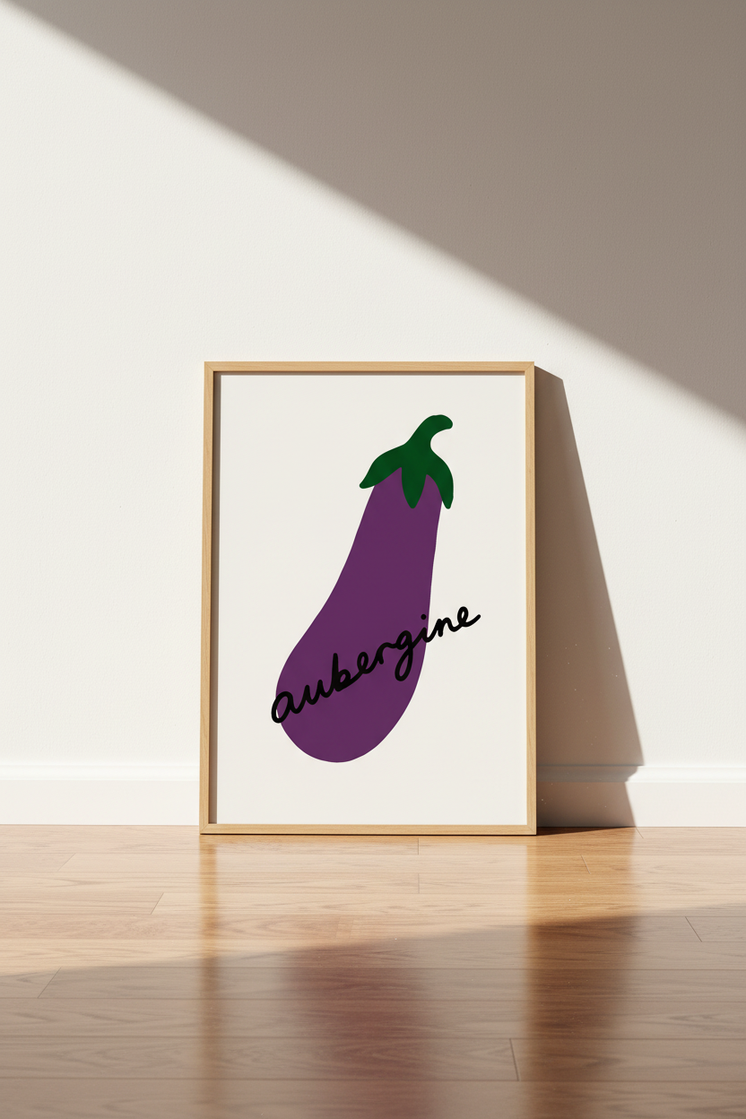 Aubergine Eggplant Wall Art | Purple Kitchen Decor | Minimalist Foodie Poster
