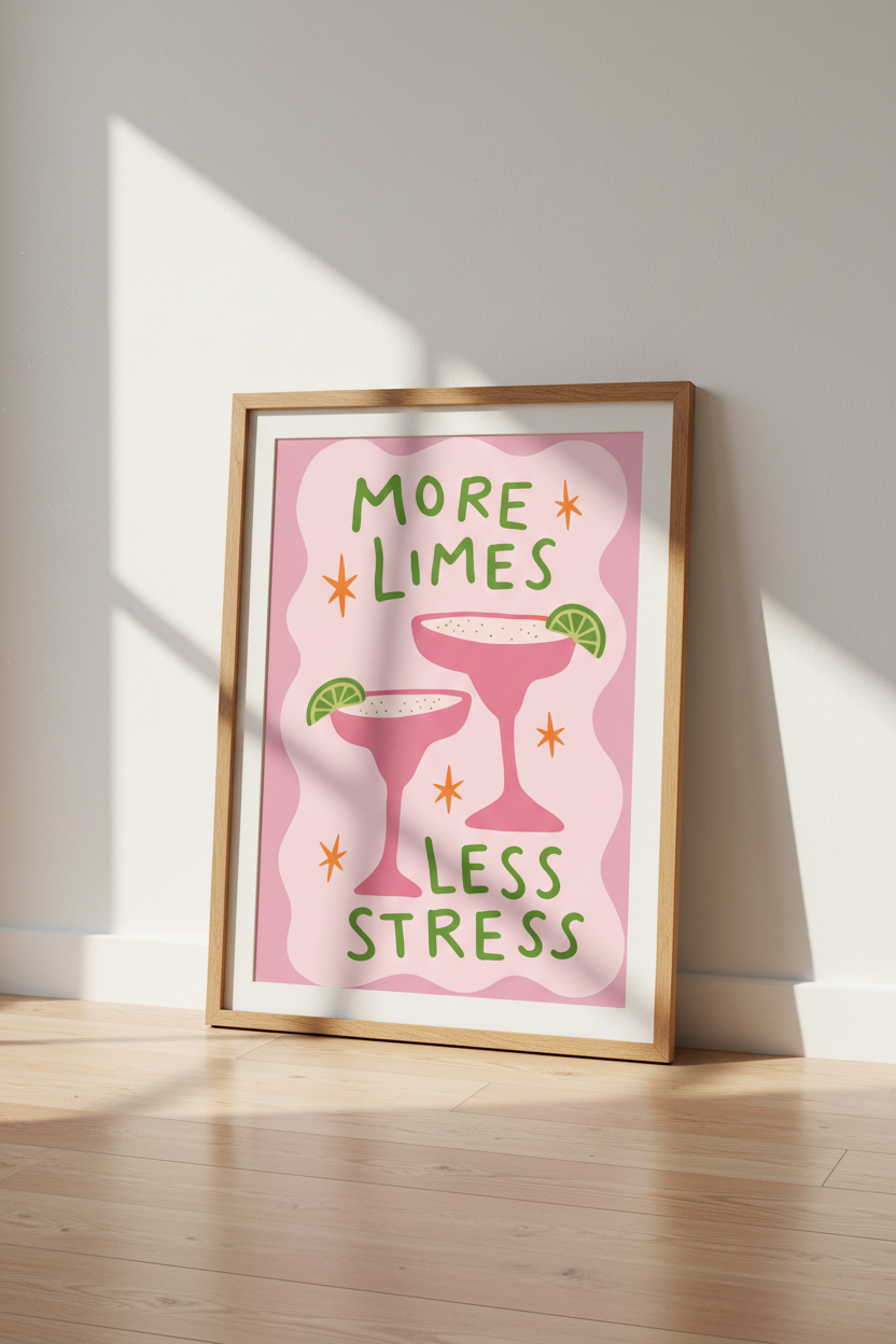 Margarita Quote Wall Art | Pink Bar Cart Decor | Retro Cocktail Poster