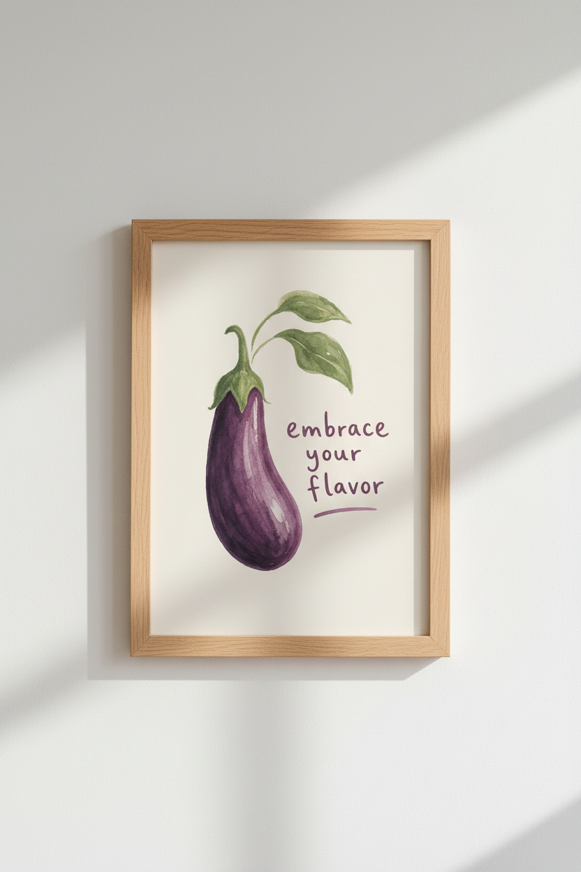 Watercolor Eggplant Art | Purple Kitchen Decor, Foodie Gift Poster