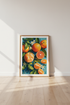 Orange Citrus Fruit Wall Art | Vibrant Teal Kitchen Decor | Mediterranean Style Poster