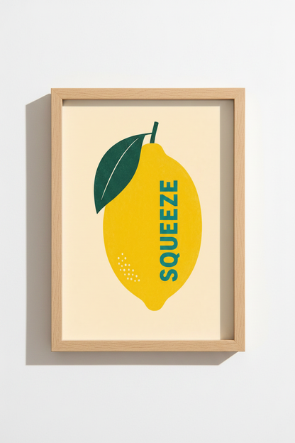 Modern Lemon Wall Art Print | Yellow Citrus Kitchen Decor | Retro Minimalist Poster