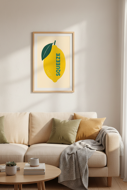 Modern Lemon Wall Art Print | Yellow Citrus Kitchen Decor | Retro Minimalist Poster