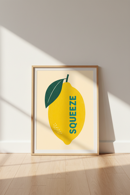 Modern Lemon Wall Art Print | Yellow Citrus Kitchen Decor | Retro Minimalist Poster