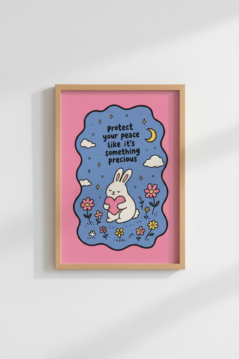 Cute Bunny Wall Art Print | Nursery Decor | Pastel Aesthetic Poster