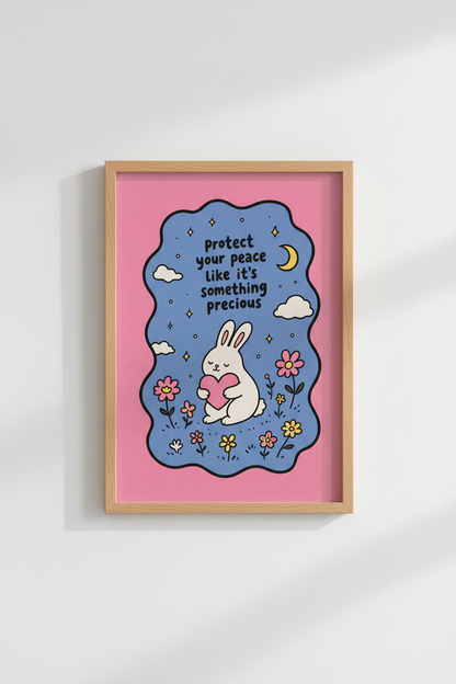 Cute Bunny Wall Art Print | Nursery Decor | Pastel Aesthetic Poster