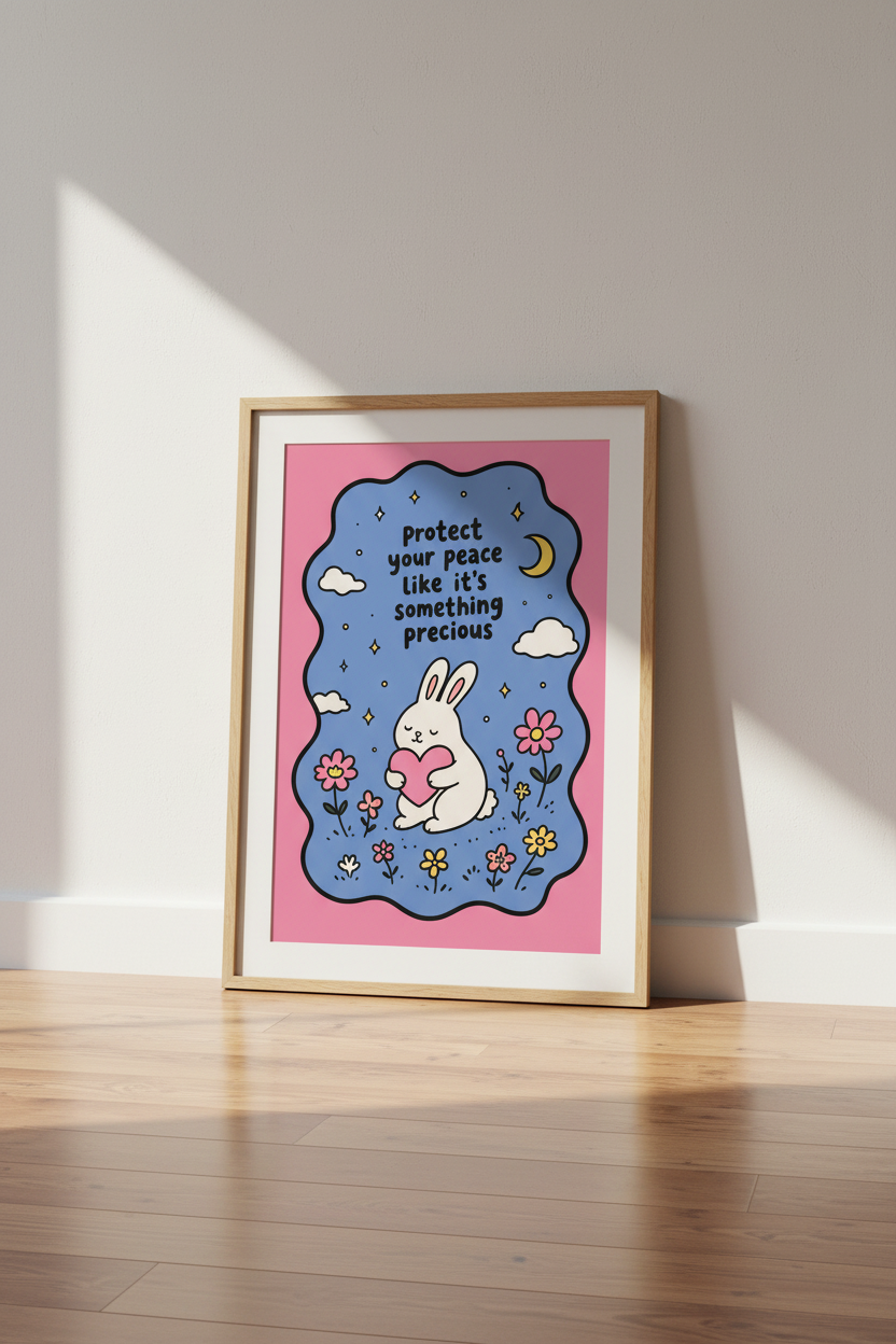 Cute Bunny Wall Art Print | Nursery Decor | Pastel Aesthetic Poster