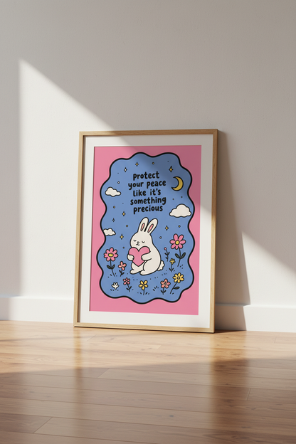 Cute Bunny Wall Art Print | Nursery Decor | Pastel Aesthetic Poster