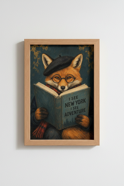 Fox Reading Art Print | Dark Academia Library Decor | Whimsical Animal Poster