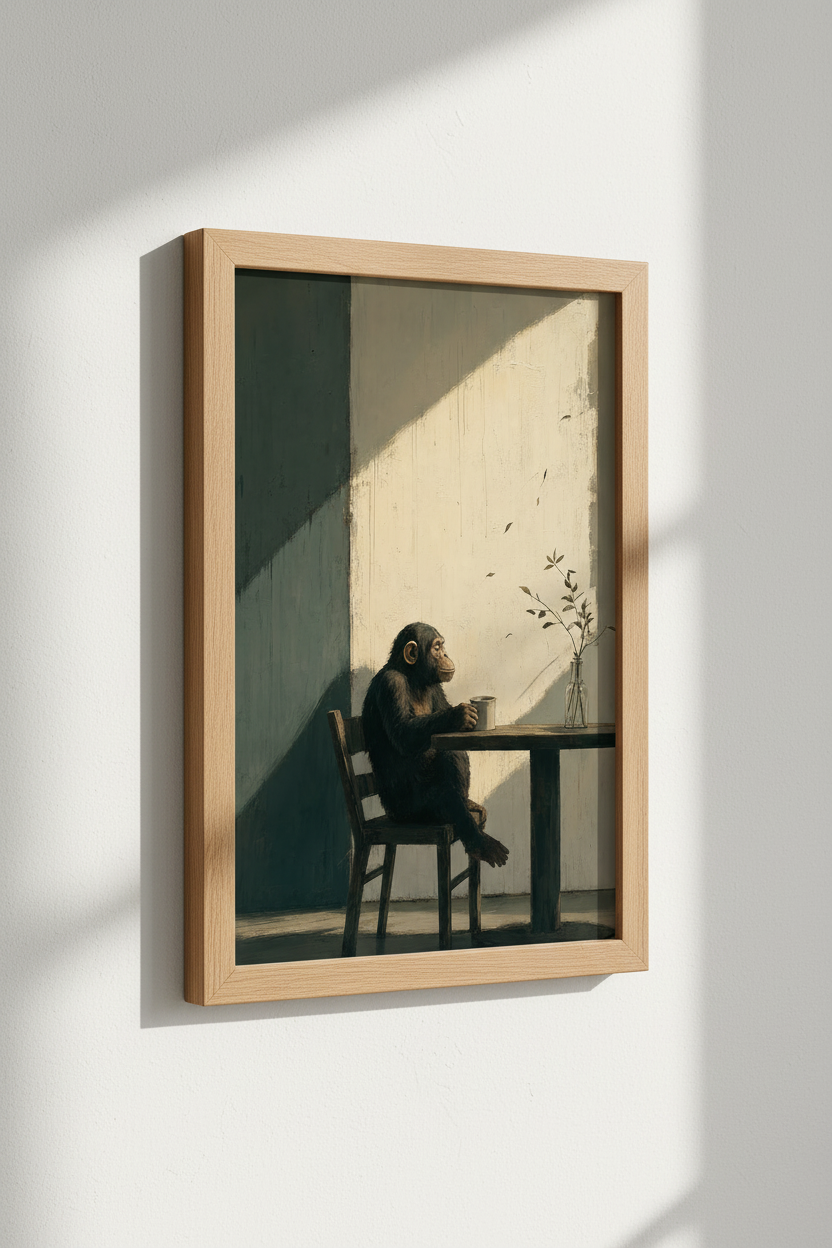 Chimpanzee Coffee Wall Art | Minimalist Primate Poster, Kitchen &amp; Study Decor