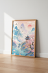 Japanese Crane Landscape Wall Art | Pastel Pagoda & Cherry Blossoms, Zen Home Decor