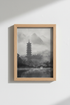 Zen Landscape Wall Art Print | Foggy Mountain Pagoda, Minimalist Asian Decor