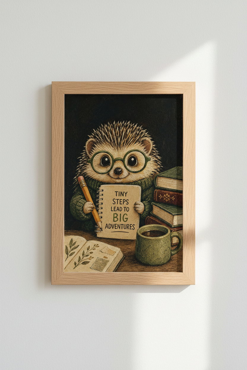 Hedgehog Art Print | Dark Academia Aesthetic, Whimsical Motivational Nursery Poster