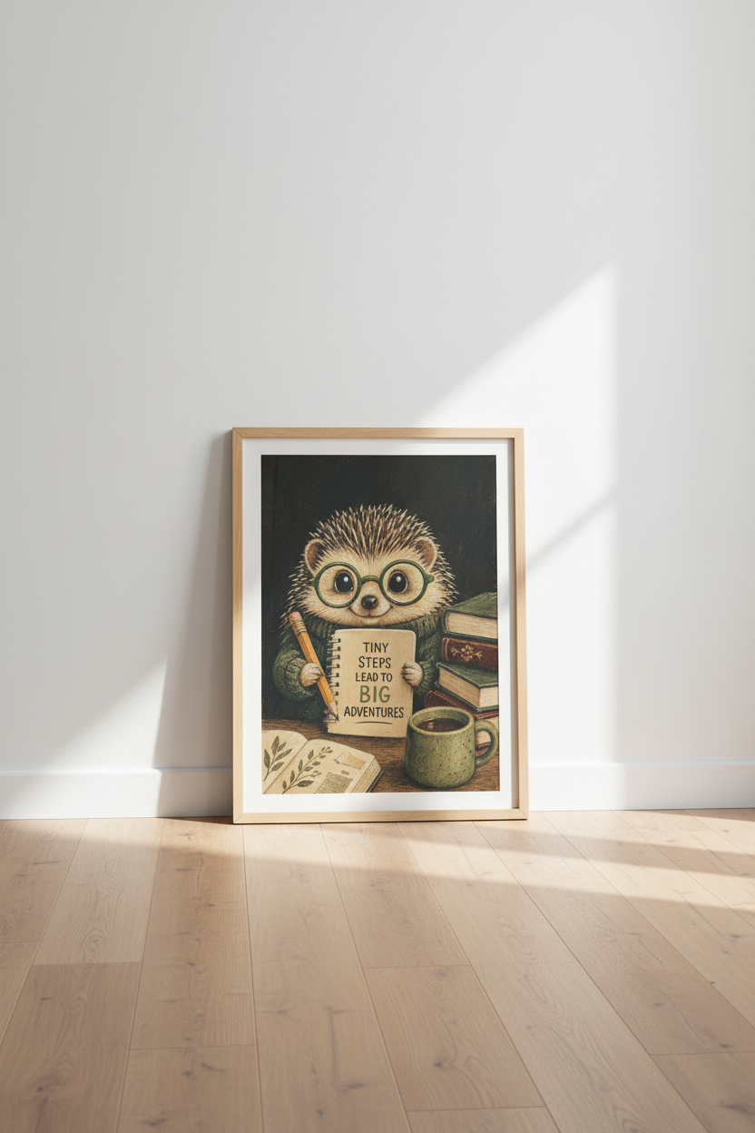 Hedgehog Art Print | Dark Academia Aesthetic, Whimsical Motivational Nursery Poster