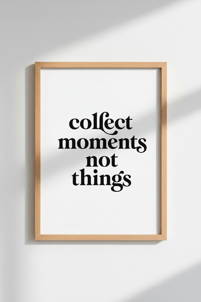 Collect Moments Not Things Wall Art | Minimalist Quote Poster, Modern Home Decor