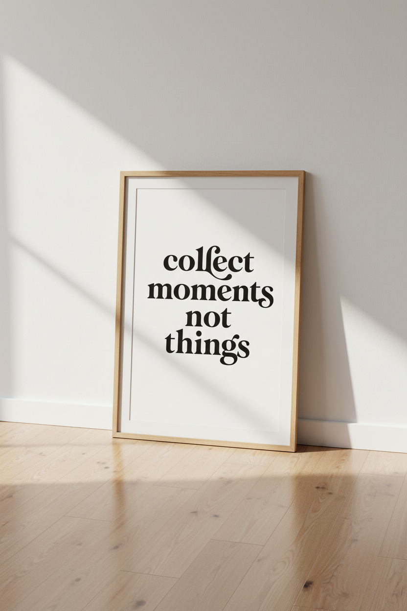 Collect Moments Not Things Wall Art | Minimalist Quote Poster, Modern Home Decor