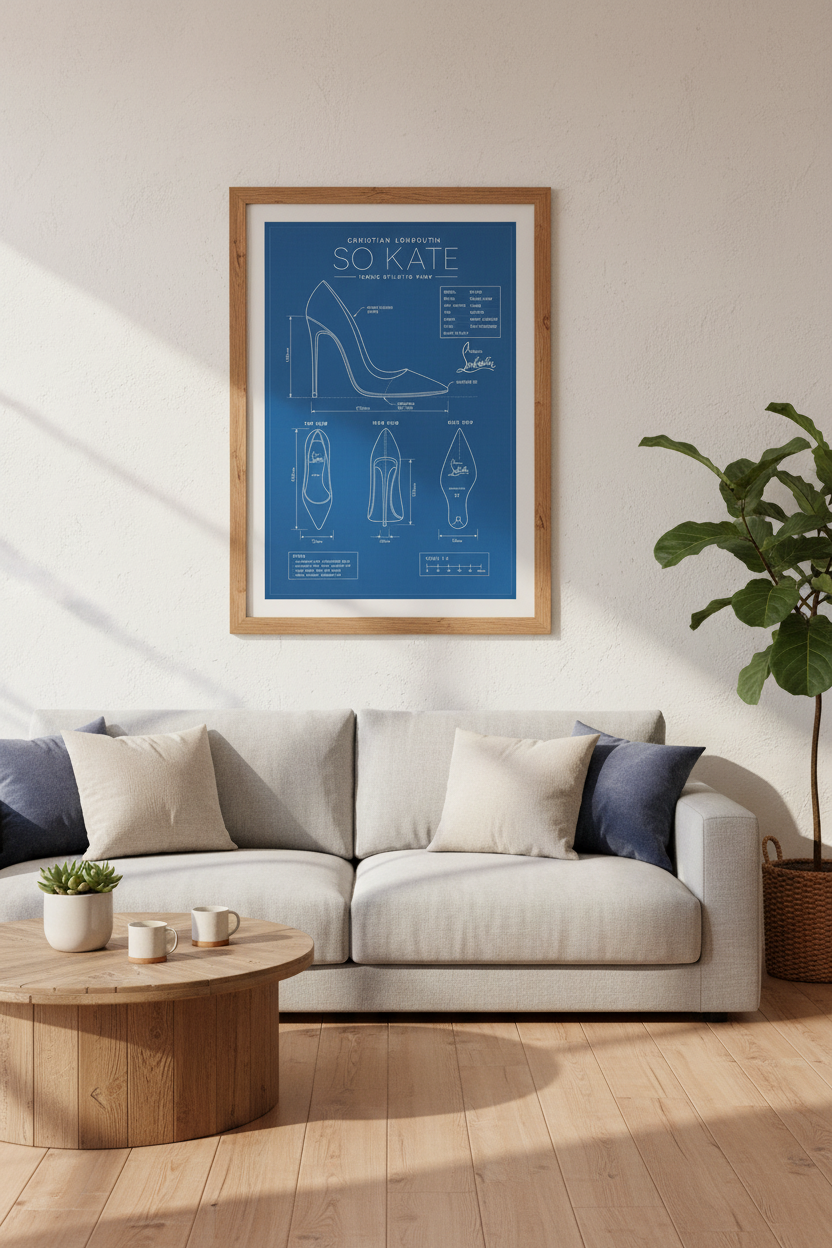 High Heel Blueprint Wall Art | Fashion Stiletto Poster, Dressing Room Decor