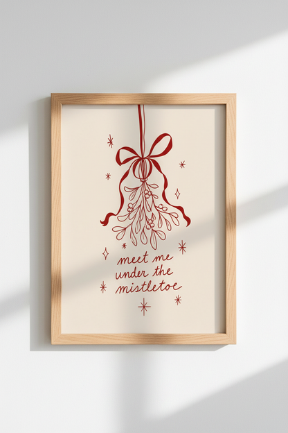 Christmas Mistletoe Print | Festive Red Holiday Decor | Minimalist Poster