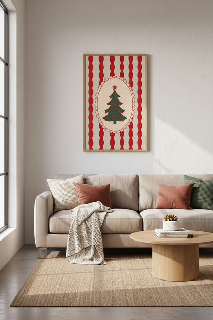 Christmas Tree Wall Art Print | Festive Holiday Decor | Modern Scalloped Poster