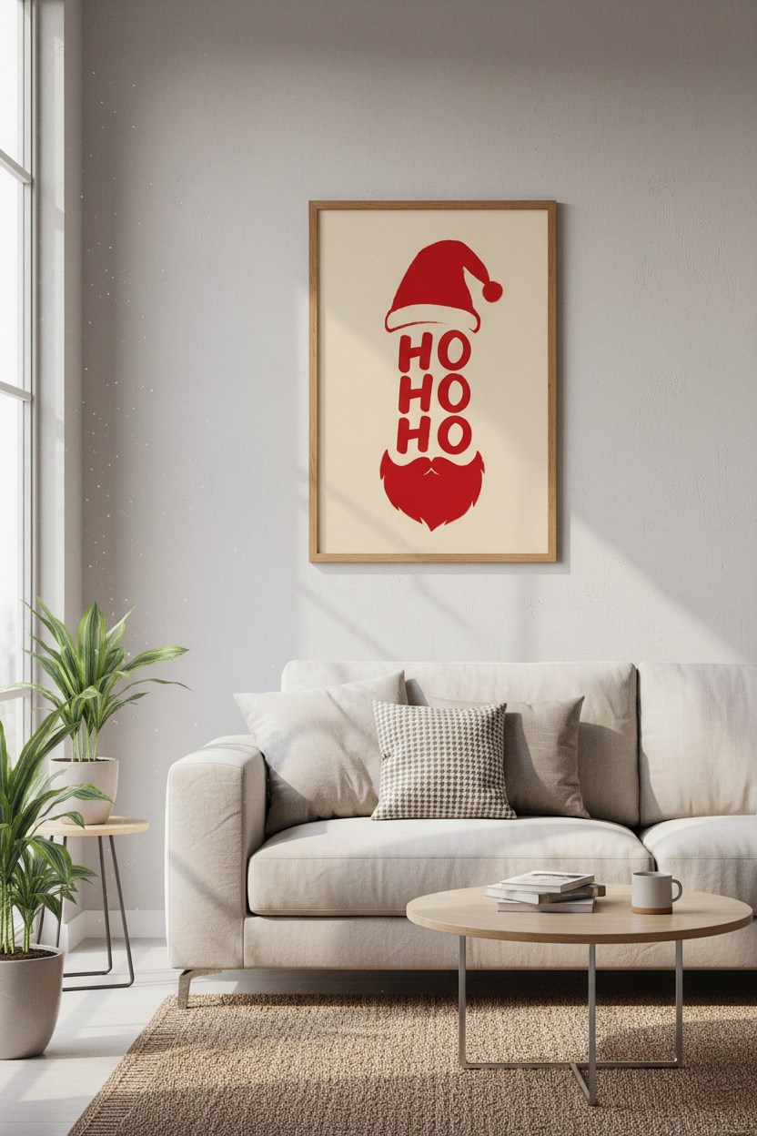 Ho Ho Ho Santa Claus Wall Art | Red Minimalist Christmas Decor | Festive Poster