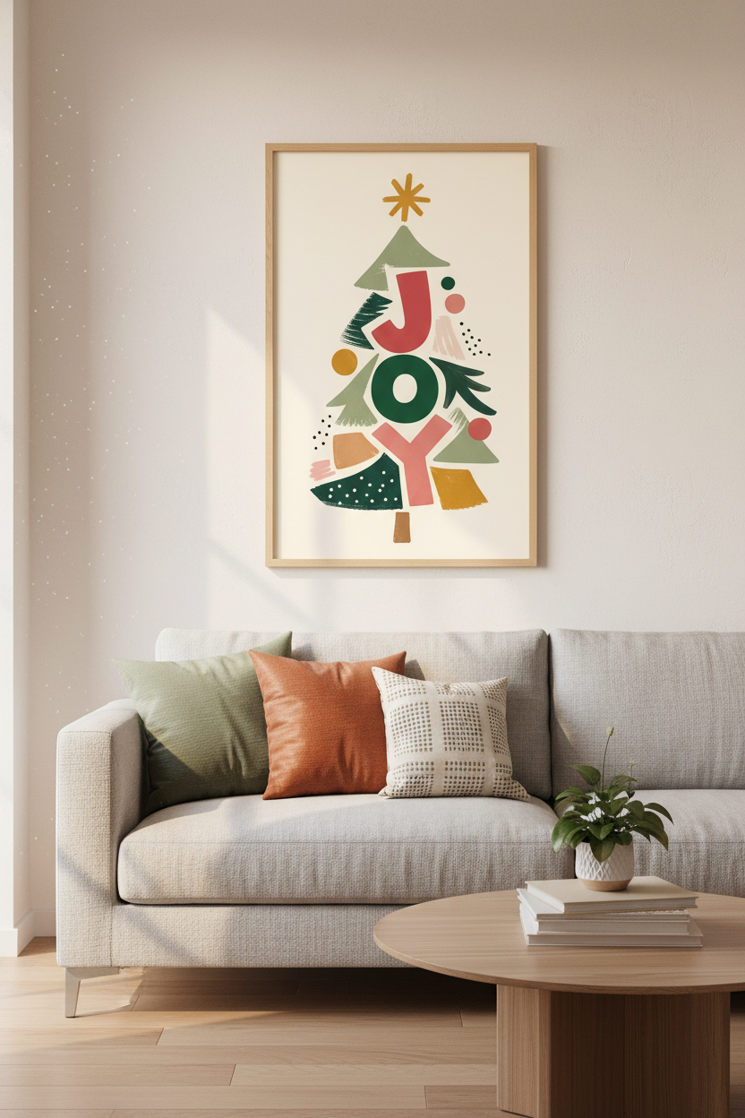 Joy Christmas Tree Wall Art | Modern Abstract Holiday Decor | Boho Festive Poster